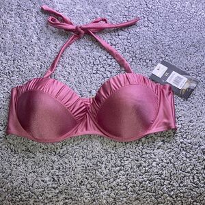 NWT MARILYN MONROE 1x Halter Shimmery Cashmere Rose Swim Top